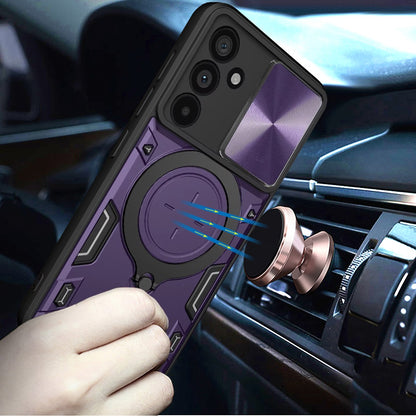 For Samsung Galaxy S25 Fan Edition /Galaxy S25 FE Hybrid Magnetic 360° Ring Kickstand, MagSafe Compatible, Durable Full Camera Lens Protection Case Cover Purple