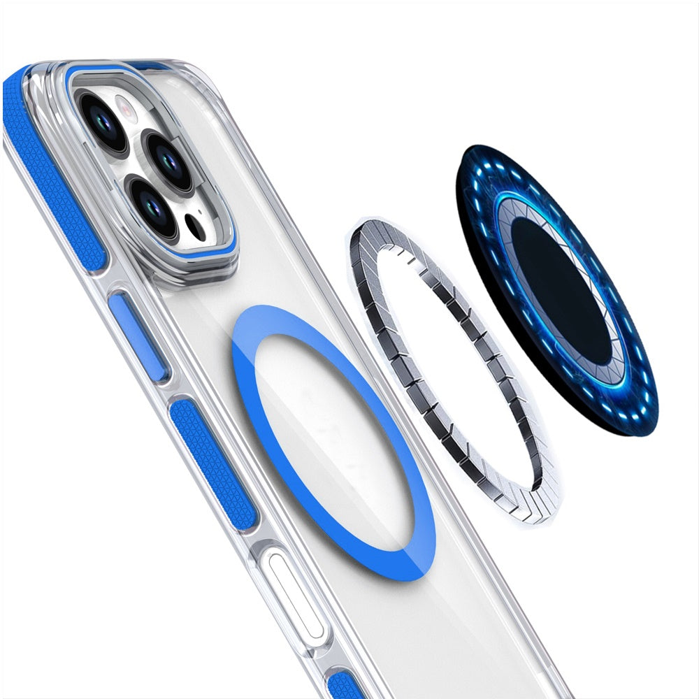 For Samsung Galaxy S22 Hybrid Clear Invisible Camera Bracket Stand [With Magsafe Magnetic Circle] Shockproof Color Frame Case Cover Blue