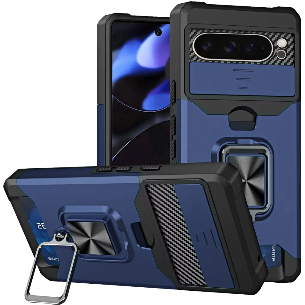 For Google Pixel 10 Pro XL Wallet Case with Ring Stand & Slide Camera Cover Back Credit Card Slot Holder, Military Grade Case Cover