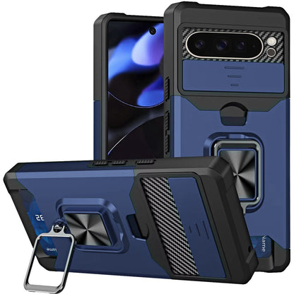For Google Pixel 10 Pro XL Wallet Case with Ring Stand & Slide Camera Cover Back Credit Card Slot Holder, Military Grade Case Cover