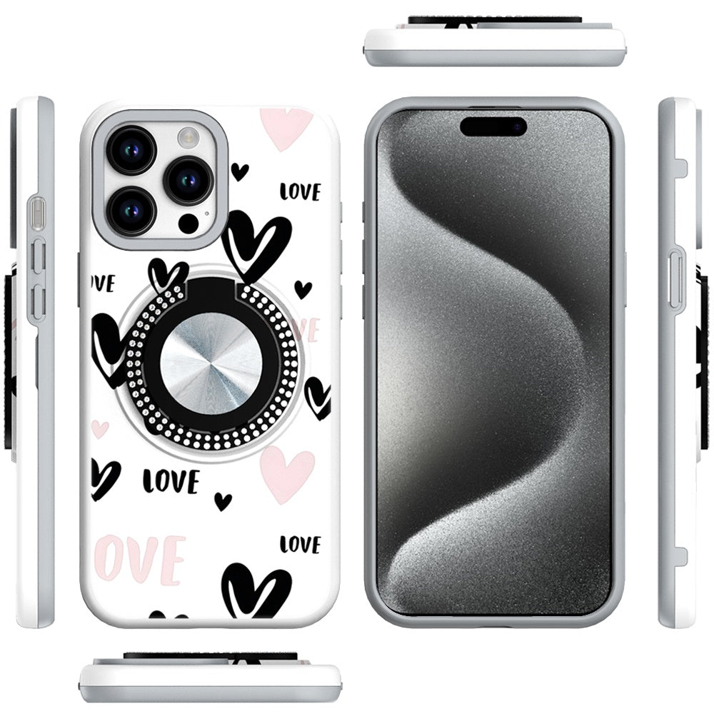 For Apple iPhone 13 Pro Max Pattern Design Hybrid with Invisible Ring Stand & Magnetic Back, Shockproof Protective Grip Case Cover