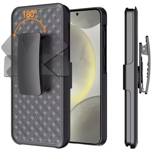For Samsung Galaxy S25+ /S25 Plus /S24+ Plus Hybrid Slim 3-in-1 Shockproof Armor with Kickstand Holster Combo & Swivel Belt Clip Case Cover Black