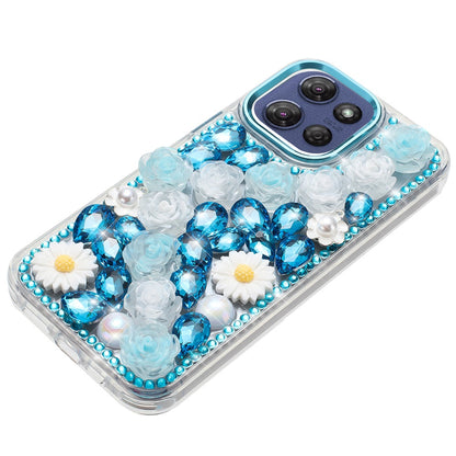 For Motorola Moto G Stylus 5G 2025 Fashion Daisy Floral Series, Full 3D Bling Crystal Diamonds Sparkling Rhinestone Glitter Hybrid Design Case Cover