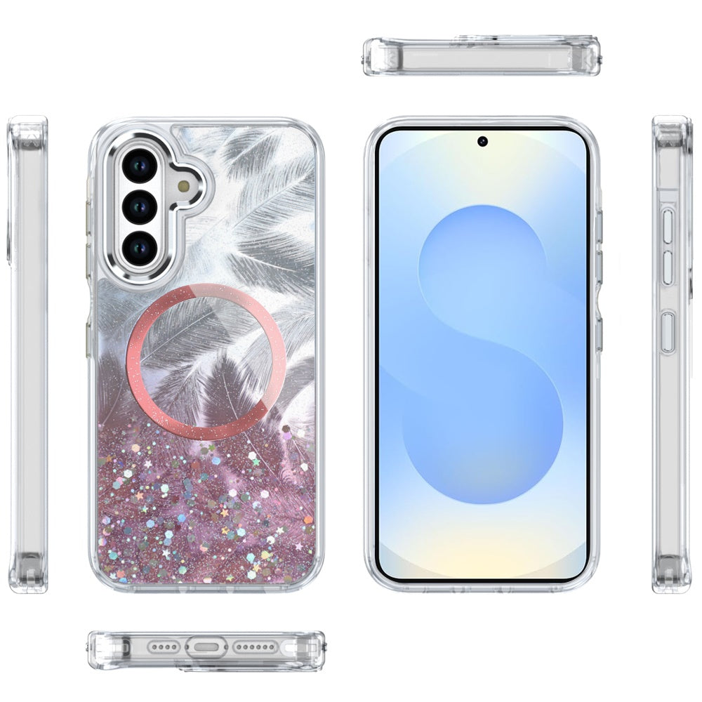 For Samsung Galaxy S25+ /S25 Plus /S24+ Plus Epoxy Glitter Shimmer Fashion Case with Magnetic Magsafe Compatible Hybrid Sparkling Slim Protective Case Cover