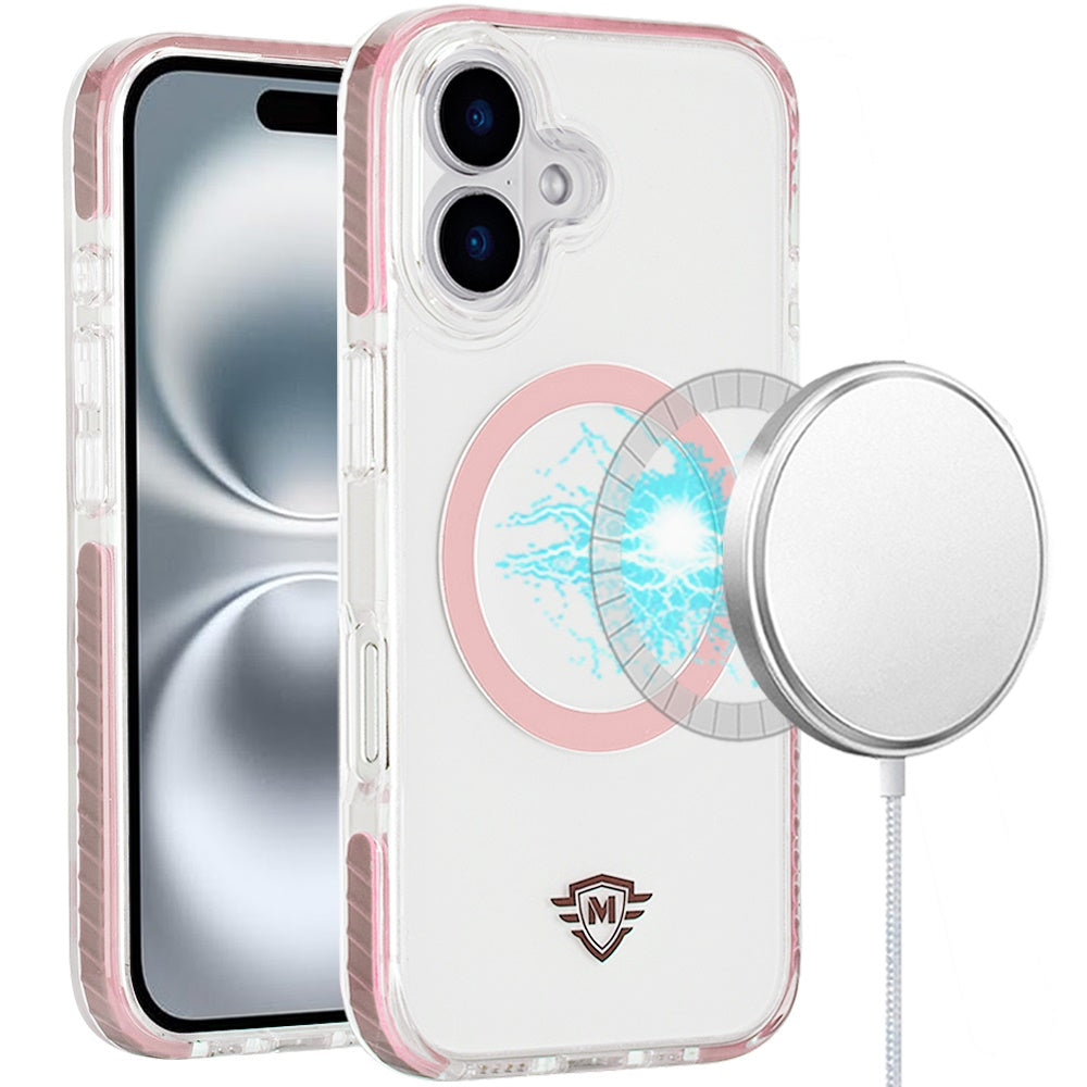 For Apple iPhone 15 Pro Max (6.7") Hybrid Transparent TPU Circle Magnetic [Compatible with MagSafe] Shockproof Color Frame Bumper Case Cover