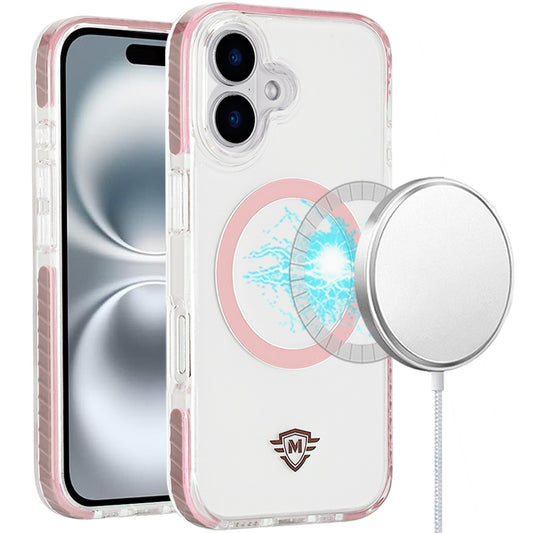 For Apple iPhone 15 Pro Max (6.7") Hybrid Transparent TPU Circle Magnetic [Compatible with MagSafe] Shockproof Color Frame Bumper Case Cover