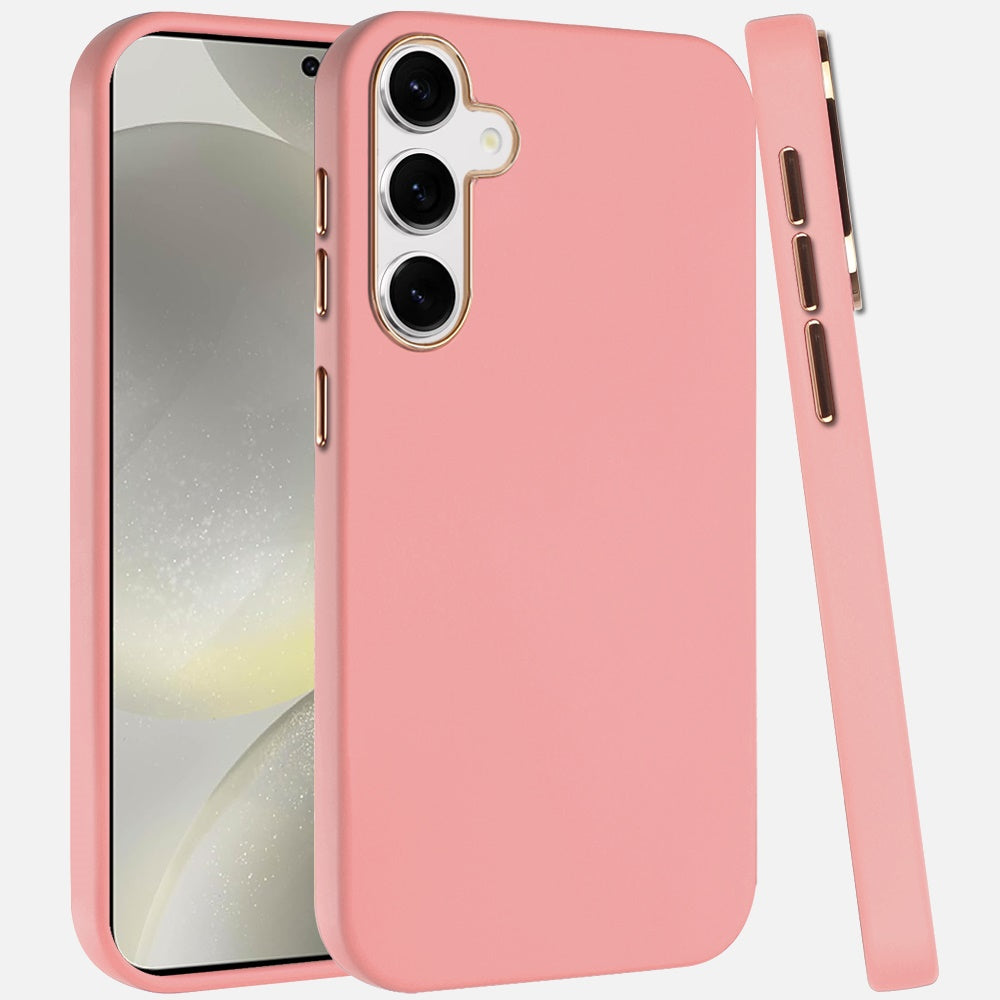 For Samsung Galaxy S25+ /S25 Plus /S24+ Plus Slim Classic Hybrid Around Rubber Gummy Gel Slick Hard PC Silicone TPU Chromed Button Case Cover