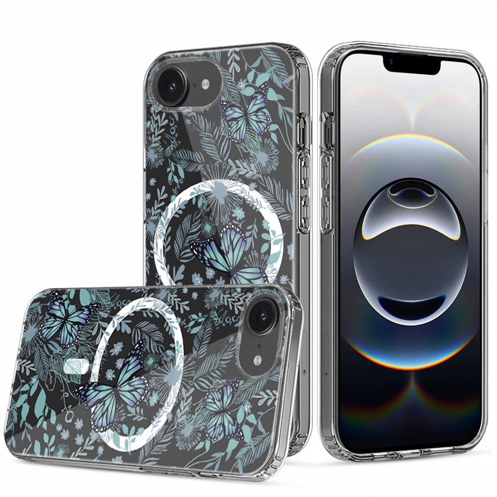 For Apple iPhone 16e Hybrid Flower Design Stylish Fashion Case, MagSafe Compatible, Thick Shockproof Hard PC Case Cover