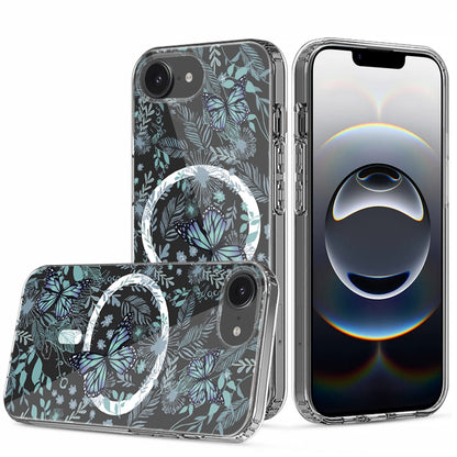 For Apple iPhone 16e Hybrid Flower Design Stylish Fashion Case, MagSafe Compatible, Thick Shockproof Hard PC Case Cover