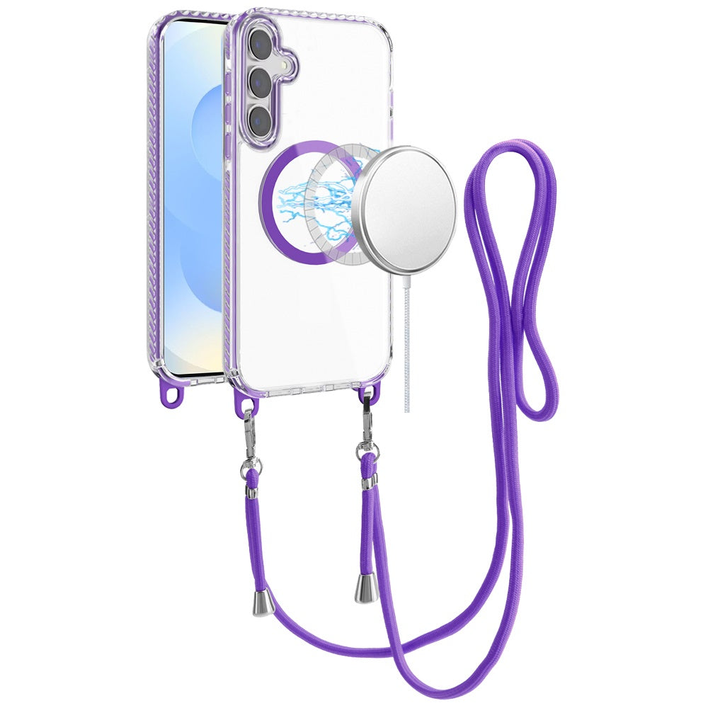 For Samsung Galaxy S25+ /S25 Plus /S24+ Plus Clear Magnetic Frame PC Back Shockproof Protective Case with Detachable Lanyard Strap, Compatible with MagSafe Case Cover