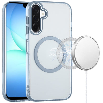 For Samsung Galaxy A17 5G Transparent Back Hybrid Case - Magnetic Circle, Color Frame, Metal Buttons, MagSafe Compatible Case Cover