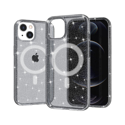 For Apple iPhone 16 Pro (6.3") MagSafe Compatible Glitter Shiny Sparkle Bling TPU Rubber Hard PC Back Hybrid Frame Case Cover