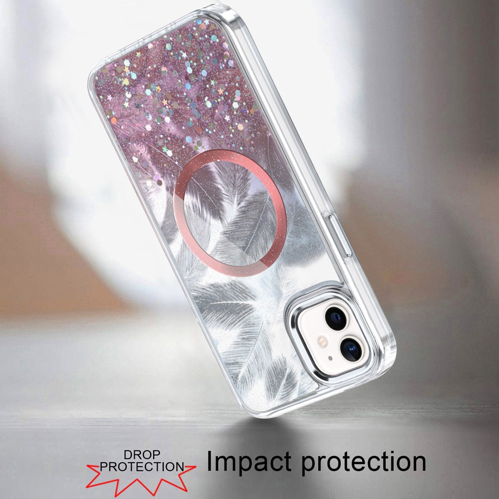 For Apple iPhone 15 Pro Max Epoxy Glitter Shimmer Fashion Case with Magnetic Magsafe Compatible Hybrid Sparkling Slim Protective Case Cover Light Pink
