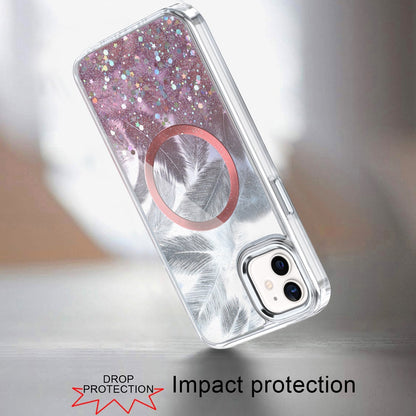For Apple iPhone 15 Pro Max Epoxy Glitter Shimmer Fashion Case with Magnetic Magsafe Compatible Hybrid Sparkling Slim Protective Case Cover Light Pink