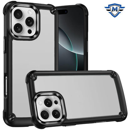 For Apple iPhone 16 Pro (6.3") Ultimate Hybrid Transparent Rubber with Metal Buttons & Camera Edges Hard TPU Frame Corner Bumper Case Cover