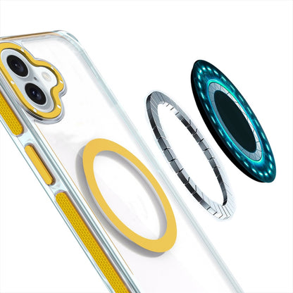 For Apple iPhone 16 Plus (6.7") Transparent back with Colorful Frame Strong Magnetic Circle [Compatible with Magsafe] Shockproof Case Cover Clear Yellow