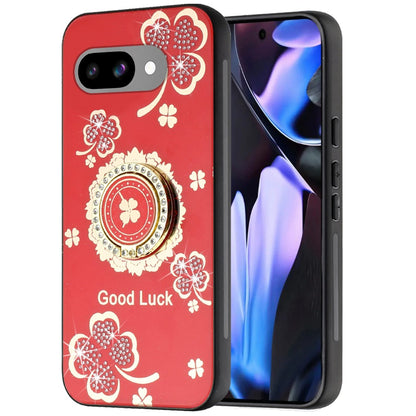 For Google Pixel 9A Diamonds 3D Fashion Bling Sparkly Glitter Ornaments Engraving Hybrid with Ring Stand Case Cover