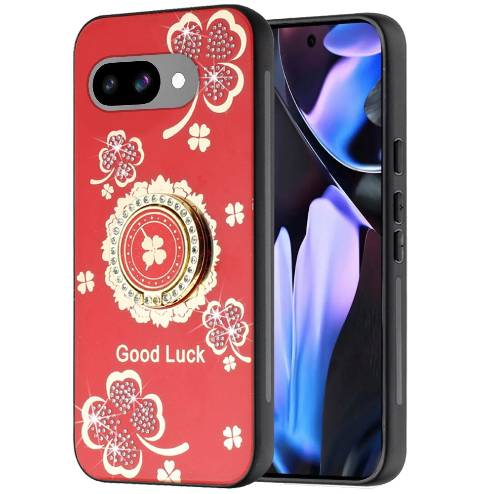 For Google Pixel 9A Diamonds 3D Fashion Bling Sparkly Glitter Ornaments Engraving Hybrid with Ring Stand Case Cover