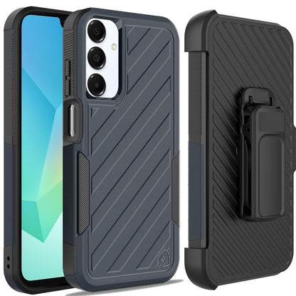 For Samsung Galaxy A16 5G Combo Hybrid lined with Belt Clip Holster Armor Shockproof Rugged Textured 2in1 Non Slip Tough Case Cover
