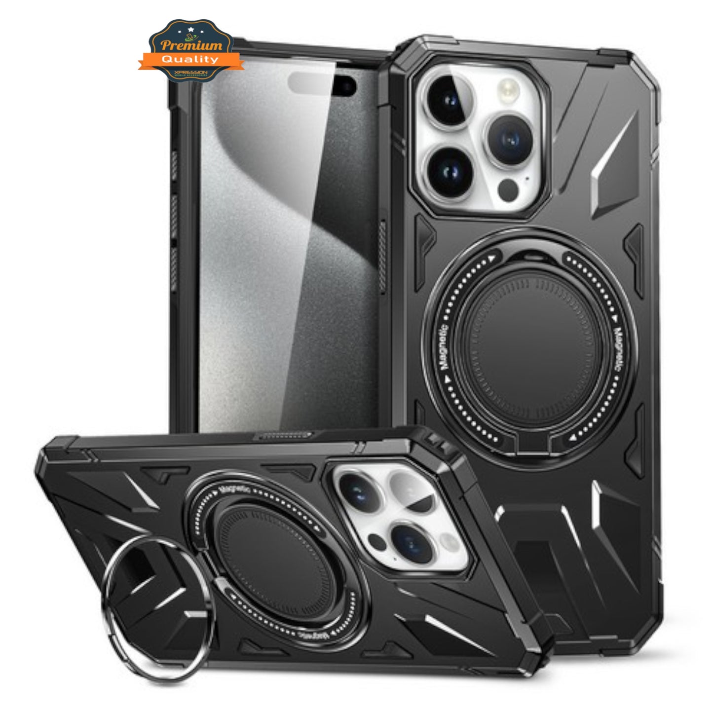 For Apple iPhone 17 AIR Tough Shockproof Hybrid Magnetic Large Rotating Ring Stand Compatible with MagSafe Case Cover