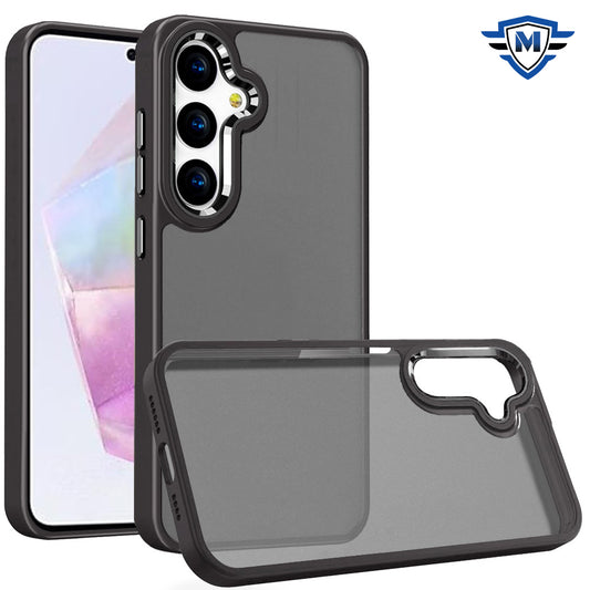 For Samsung Galaxy A36 Ultimate Heavy-Duty Shockproof Matte Acrylic Polished, Metal Buttons, Hybrid Bumper Thick Frame Case Cover Black