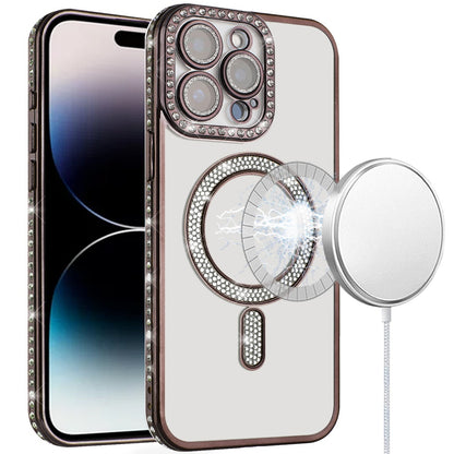 For Samsung Galaxy S25 Ultra Bling Case with Diamond Magnetic Circle, Transparent Slim Shockproof Hybrid Slim Fit Case Cover