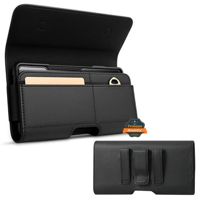 For Motorola Moto Play 2026 Magnetic Leather Pouch with Belt Clip, Secure Magnetic Closure, Soft Lining, Card Holder Slot, Fits 6.5"- 7.0" Phones Case Cover Black