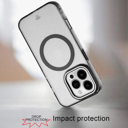 For Apple iPhone 16 Pro (6.3") Transparent Back Hybrid Case - Magnetic Circle, Color Frame, Metal Buttons, MagSafe Compatible Case Cover