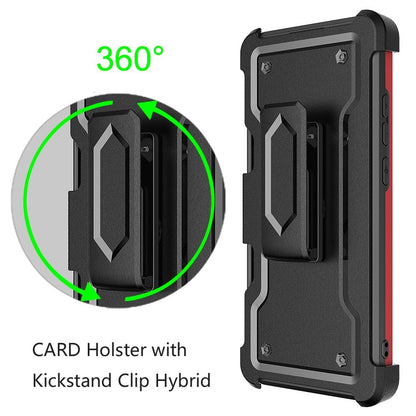 For Samsung Galaxy A16 5G Full-Body Hybrid Heavy Duty Armor Case with Belt Clip Holster, Credit Card Holder & Kickstand Case Cover Red