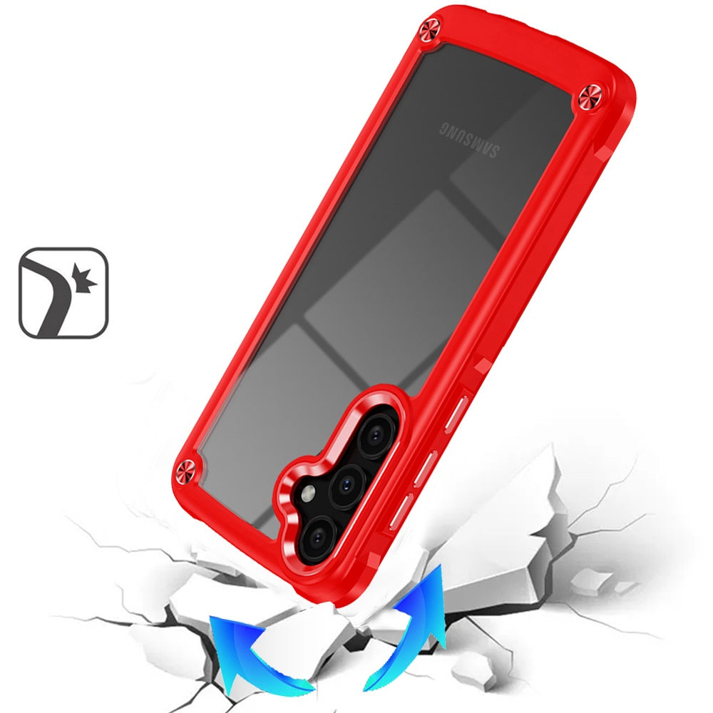 For Samsung Galaxy A26 Ultimate Hybrid Transparent Rubber with Metal Buttons & Camera Edges, Hard TPU Frame Corner Bumper Case Cover