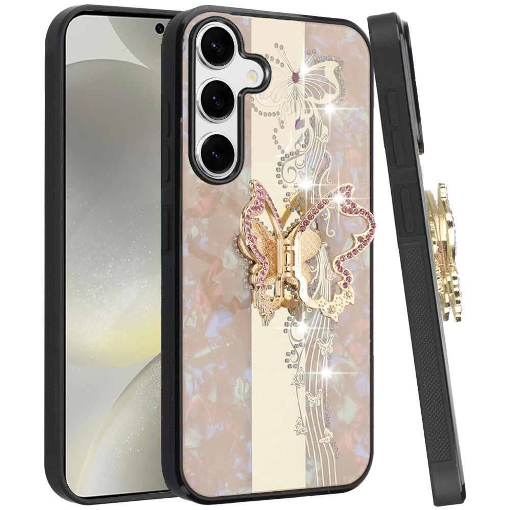 For Samsung Galaxy S25+ /S25 Plus /S24+ Plus Diamonds 3D Fashion Bling Sparkly Glitter Ornaments Engraving Hybrid with Ring Stand Case Cover