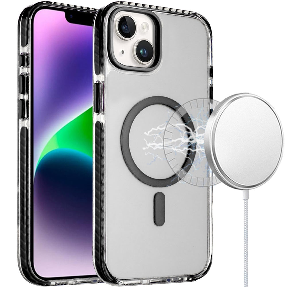 For Apple iPhone 17 Transparent Hybrid with Color-Matched Magnetic Circle, Rubber TPU Frame Hard PC Shockproof Case Cover