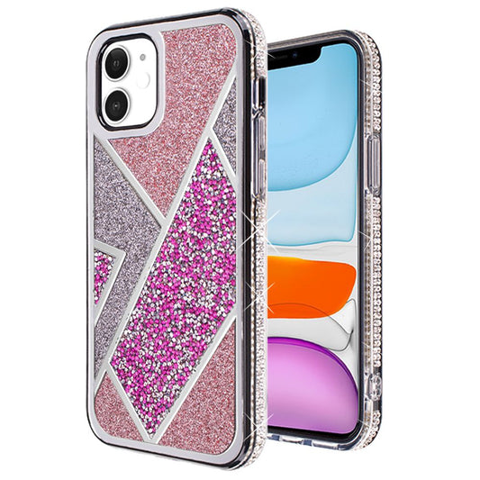 For Apple iPhone 16 Pro (6.3") Cute Fancy Glitter Bling Diamond Rhinestone Sparkly Bumper Fashion Shiny Hybrid Rugged TPU Case Cover Rose Pink