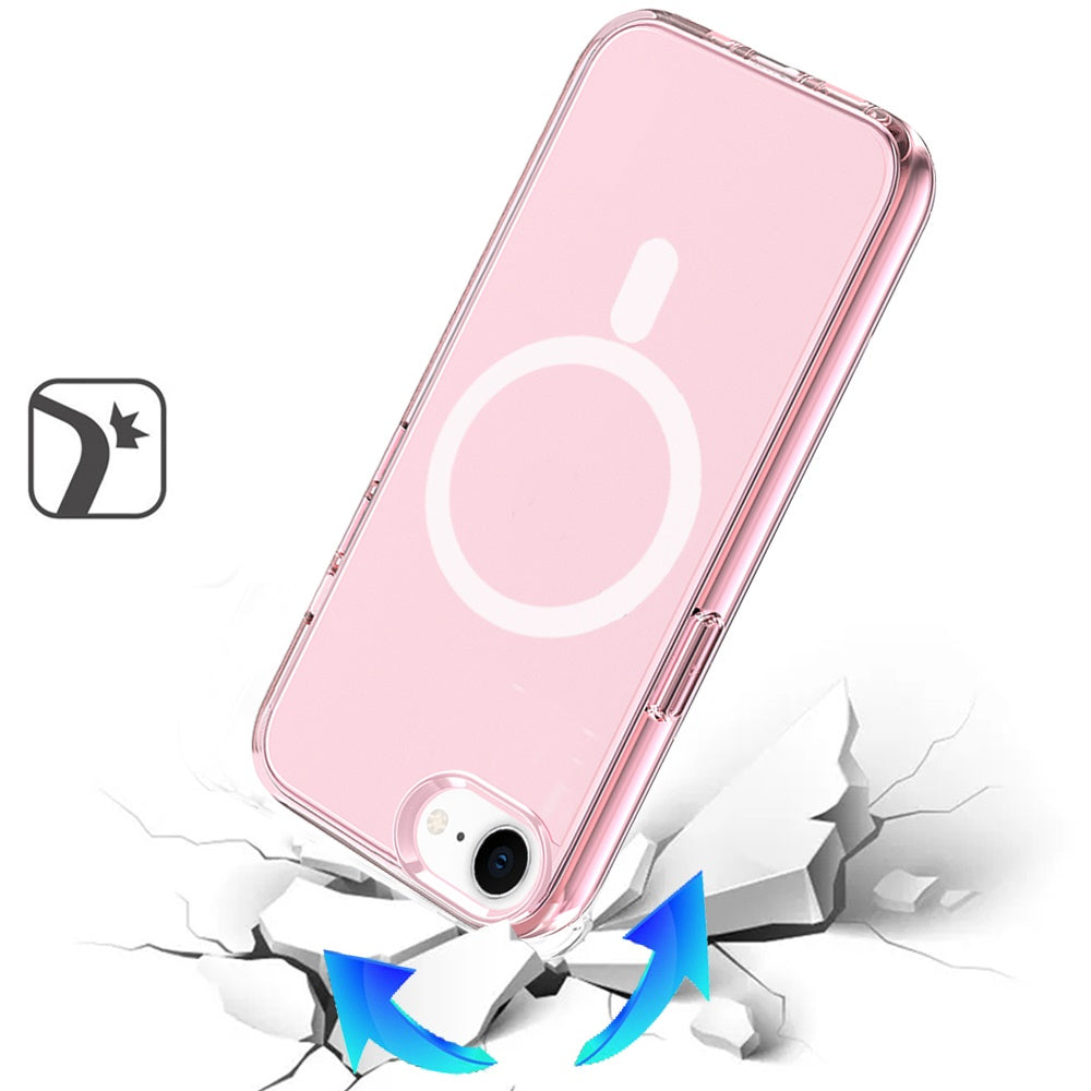 For Apple iPhone SE 4 MagSafe Compatible Transparent Shock Absorption TPU Rubber Hybrid Protective [Magnetic Circle] Case Cover