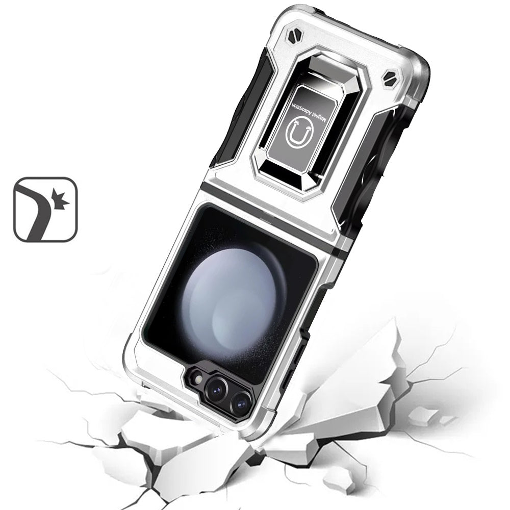 For Samsung Galaxy Z Flip 7 FE Hybrid Stand Magnetic Ring Holder Kickstand Heavy Duty Rugged Drop Silicone & Hard PC Shockproof Case Cover