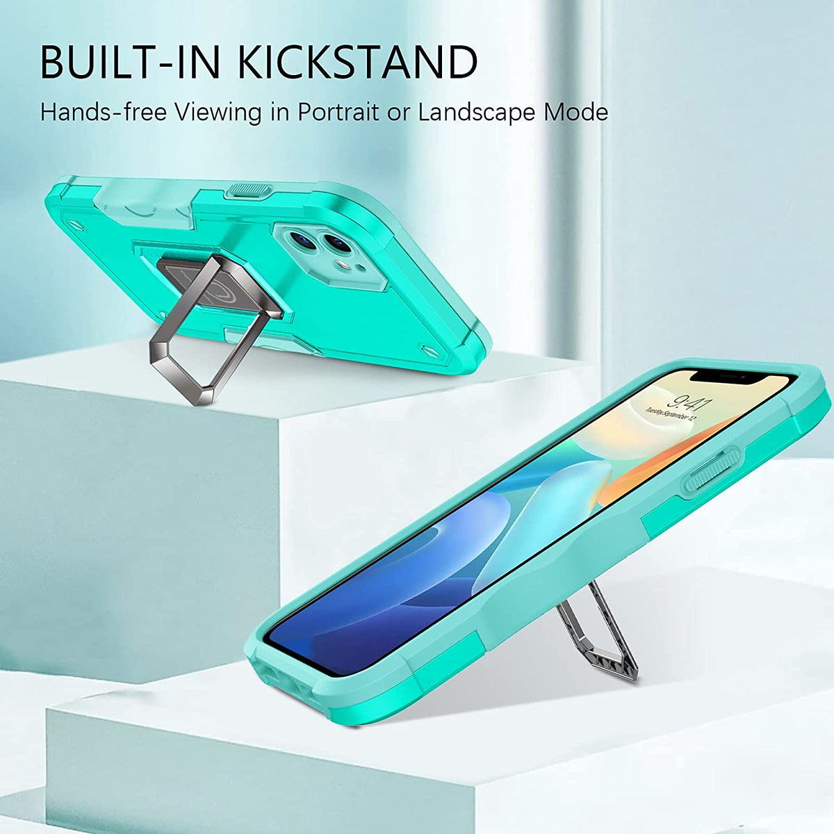 For Gabb Phone 4 Pro Heavy Duty Hybrid 2in1 Hard PC & TPU Rugged Bumper Shockproof with Magnetic Ring Kickstand Case Cover Blue