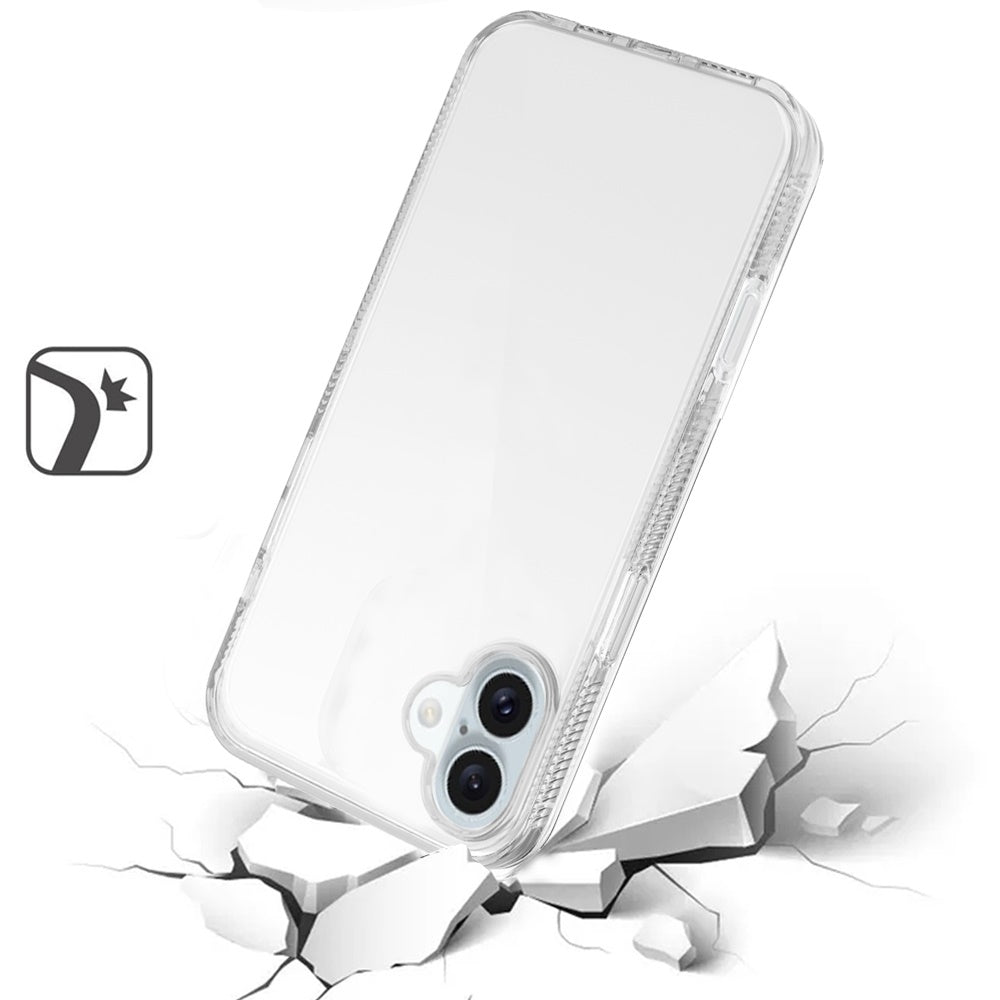 For Apple iPhone 16 (6.1") Classic Transparent Hybrid Acrylic Thick 2.0mm Rubber Gummy Hard Back PC TPU Frame Case Cover Clear