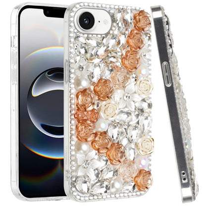 For Samsung Galaxy S25 EDGE Fashion Rose Flower Floral Bling Crystal 3D Full Diamonds Pearl Sparkle Rhinestone Glitter Hybrid Case Cover