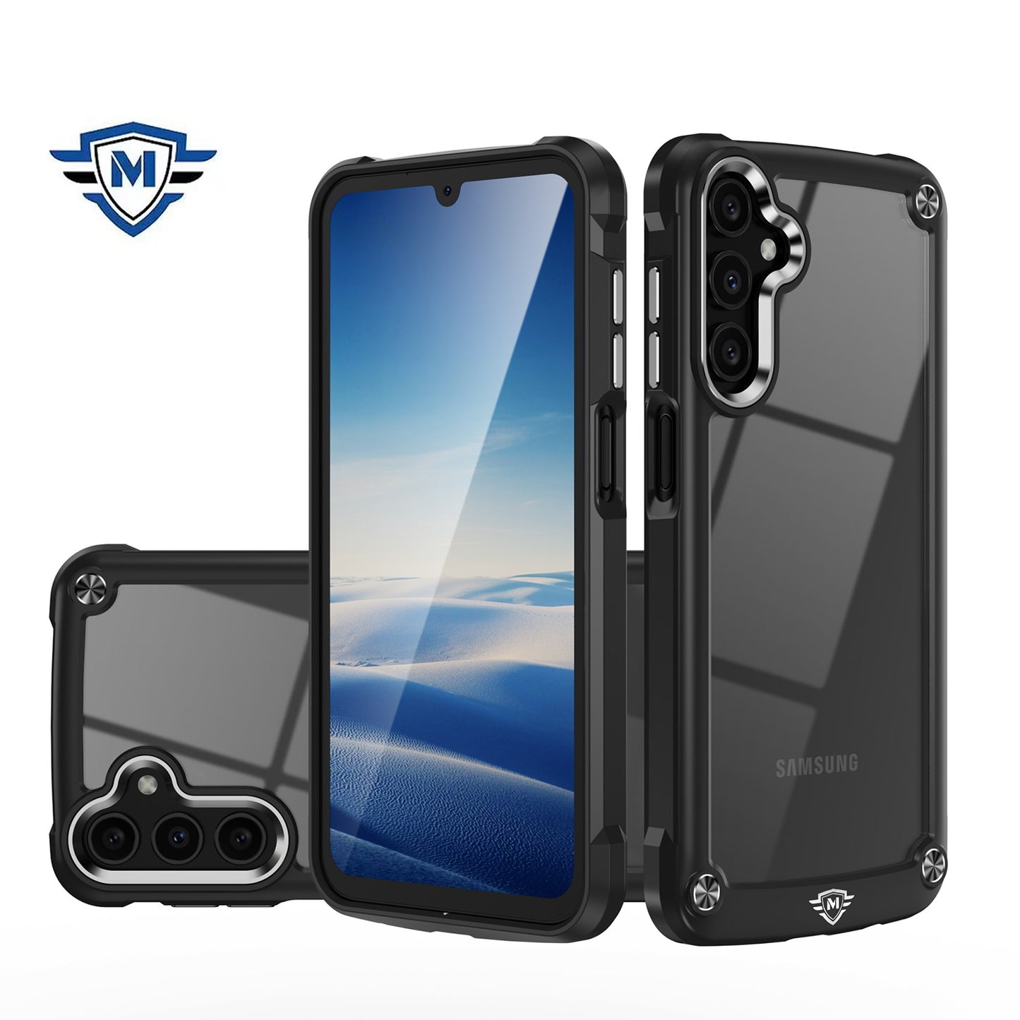 For Samsung Galaxy A16 5G Ultimate Hybrid Transparent Rubber with Metal Buttons & Camera Edges Hard TPU Frame Corner Bumper Case Cover