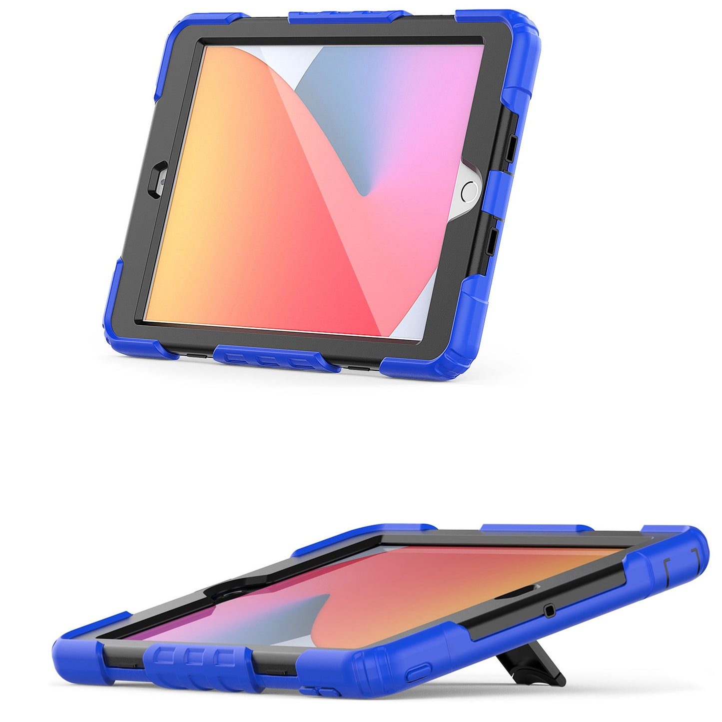 For Heavy Duty Hybrid Full Body 2in1 Rugged Shockproof Drop Protective Tablet with Slide Kickstand Black / Blue Tablet Case Cover