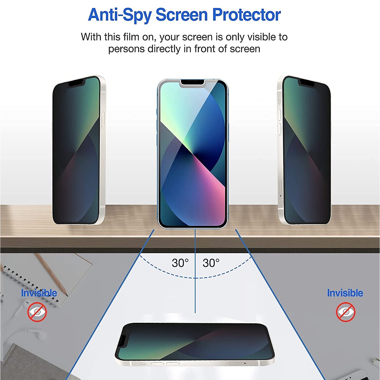 For Apple iPhone 16 Pro (6.3") Privacy Screen Protector Anti Spy 9H Dark Tempered Glass Screen Film Guard Case Friendly Case Cover Black