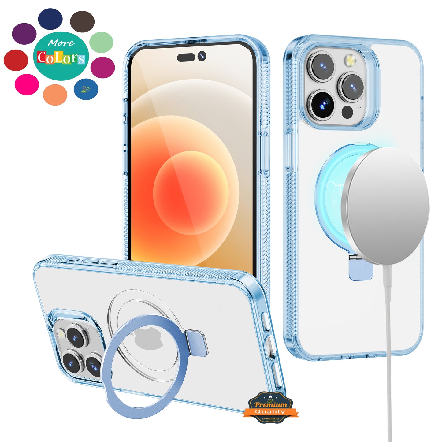For Apple iPhone 16e Transparent Magnetic Ring Circle Stand with MagSafe Compatible Hybrid Dotted Edged Hard PC Shockproof Case Cover