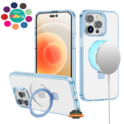 For Apple iPhone 16e Transparent Magnetic Ring Circle Stand with MagSafe Compatible Hybrid Dotted Edged Hard PC Shockproof Case Cover