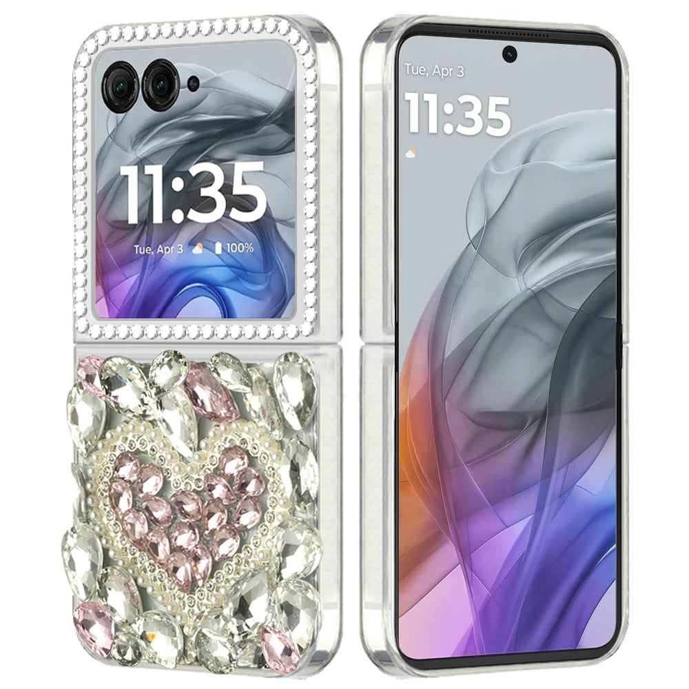 For Motorola Razr+ PLUS (2025 /2024) Bling Crystal 3D Full Diamonds Luxury Sparkle Rhinestone Hybrid Protective Case Cover
