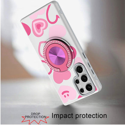 For Samsung Galaxy S23 Ultra Pattern Design Hybrid with Invisible Ring Stand & Magnetic Back, Shockproof Protective Grip Case Cover