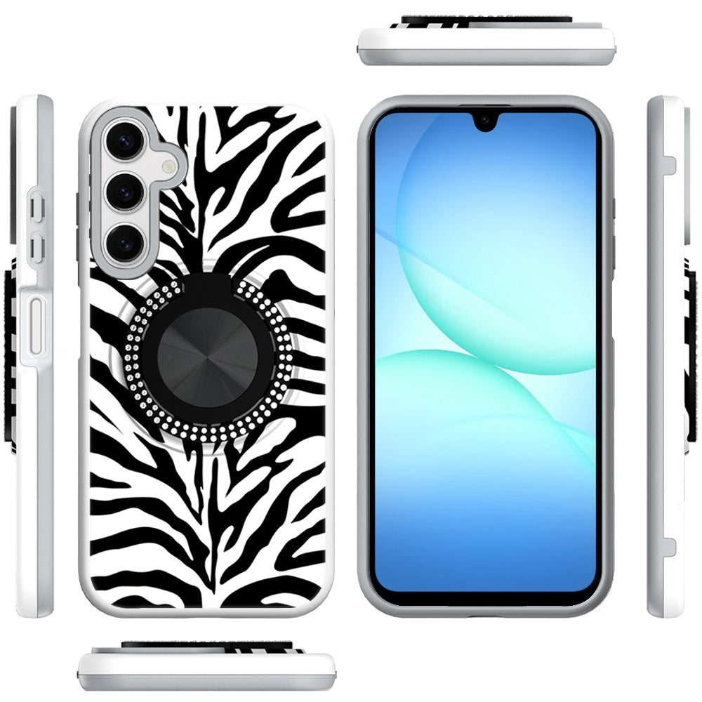For Samsung Galaxy S25 Fan Edition /Galaxy S25 FE Pattern Design Hybrid with Invisible Ring Stand & Magnetic Back, Shockproof Protective Grip Case Cover