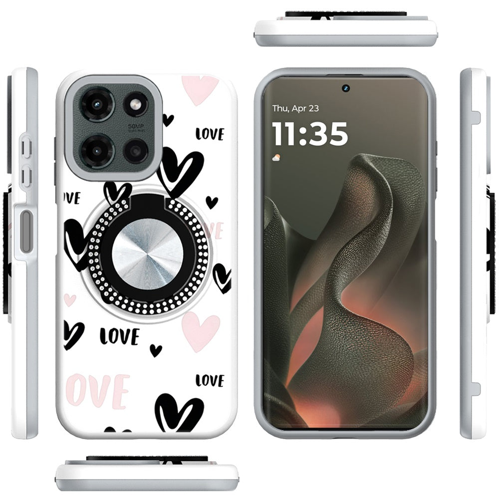 For Motorola Edge 2025 Pattern Design Hybrid with Invisible Ring Stand & Magnetic Back, Shockproof Protective Grip Case Cover