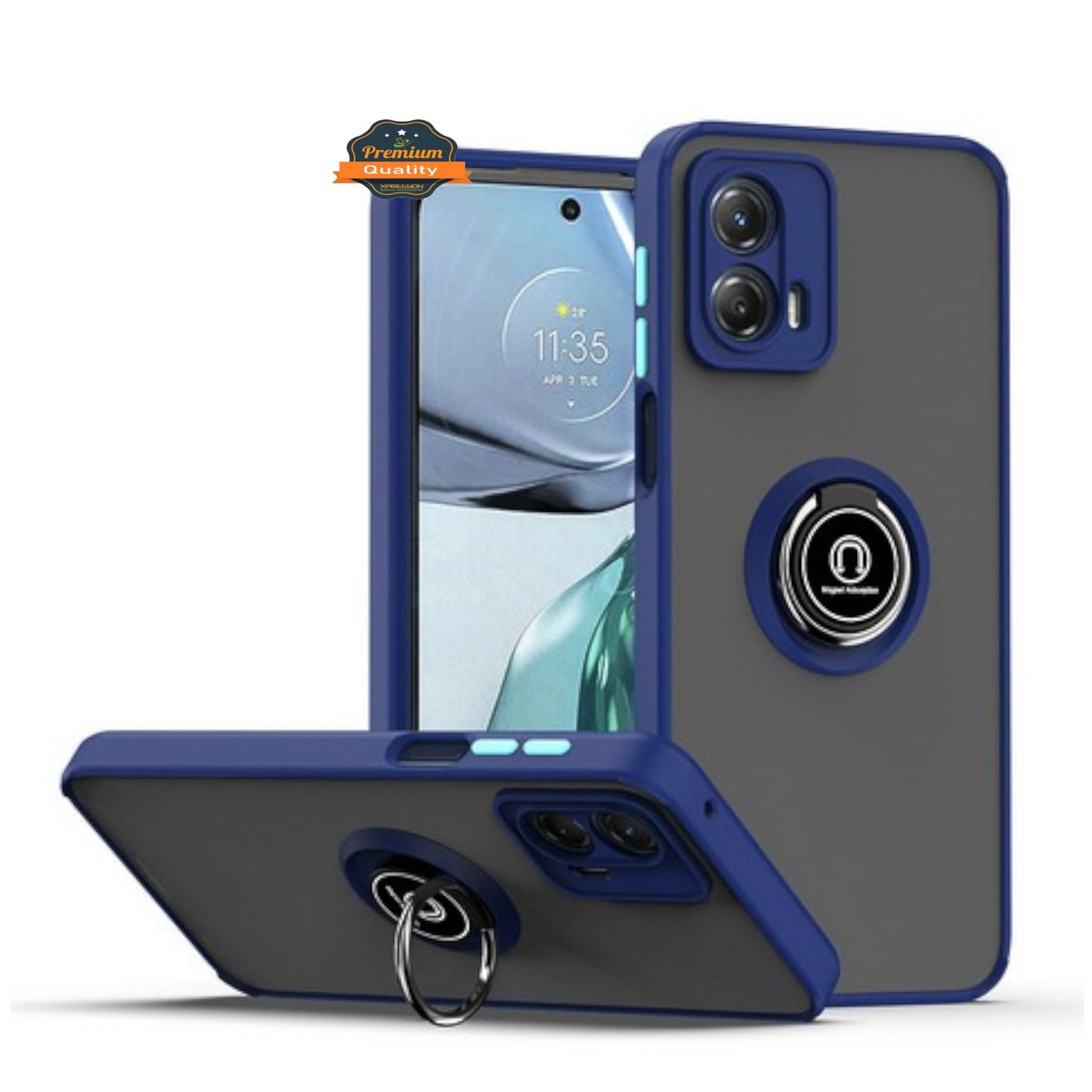 For Motorola Moto G Stylus 5G 2025 Translucent Matte Back Hybrid with Rotatable Metal Ring Holder Kickstand Shockproof TPU (Fit Car Mount) Case Cover