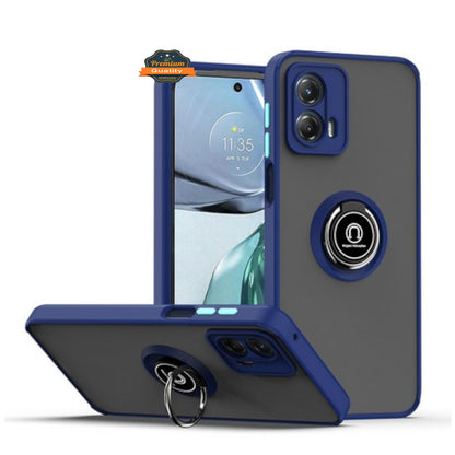 For Motorola Moto G Stylus 5G 2025 Translucent Matte Back Hybrid with Rotatable Metal Ring Holder Kickstand Shockproof TPU (Fit Car Mount) Case Cover