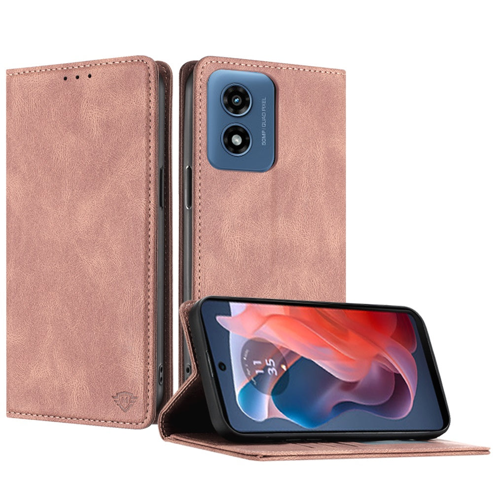 For Apple iPhone 16 Pro (6.3") Premium Wallet PU Vegan Leather ID Credit Card Slot Money Holder with Magnetic Closure Pouch Flip Case Cover Rose Gold
